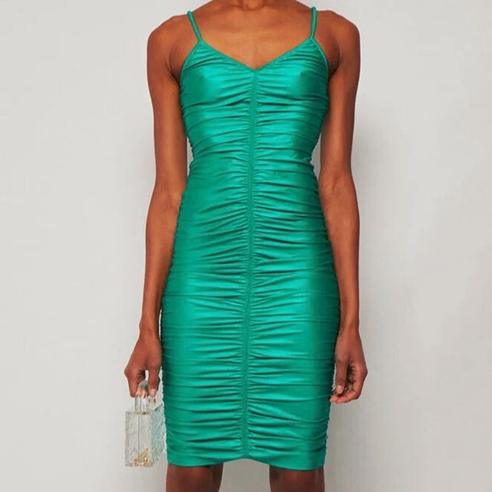 Alexander Wang Ruched Teal Midi Dress
